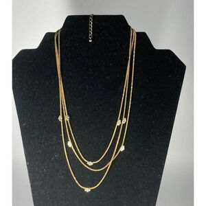 Avon Gold Tone 3 Strand Chain Necklace Rhinestone Accents‎ Ajustable